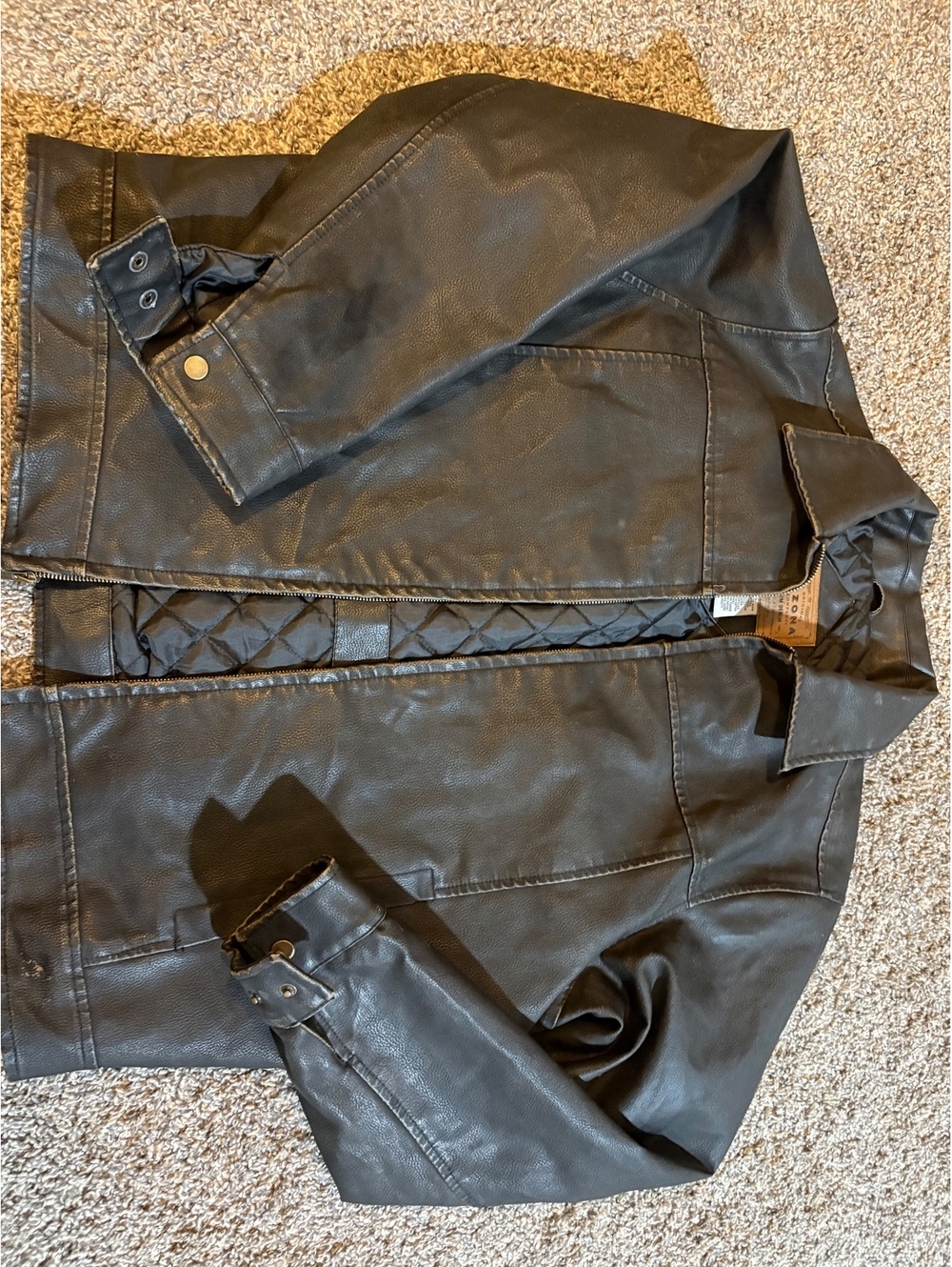 Arizona Jean Company Brown Faux Leather Quilt lined heavy Jacket L/G